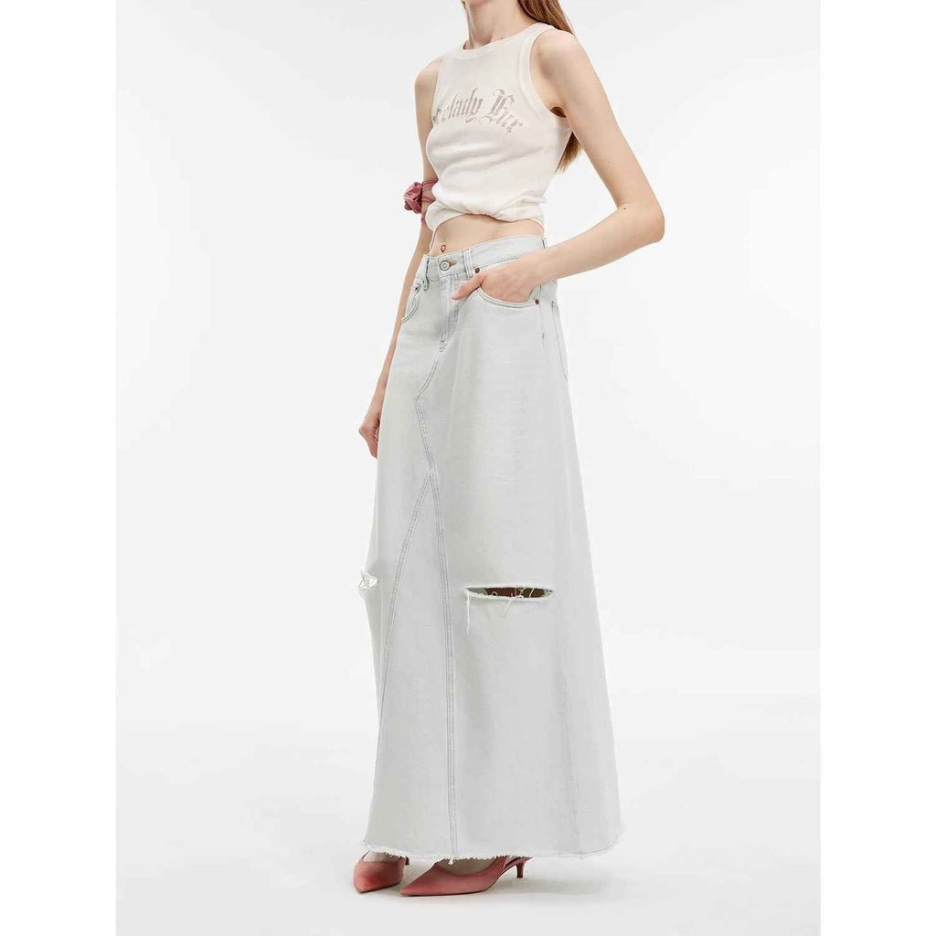 I'm Torn Up Denim Maxi Skirt-0