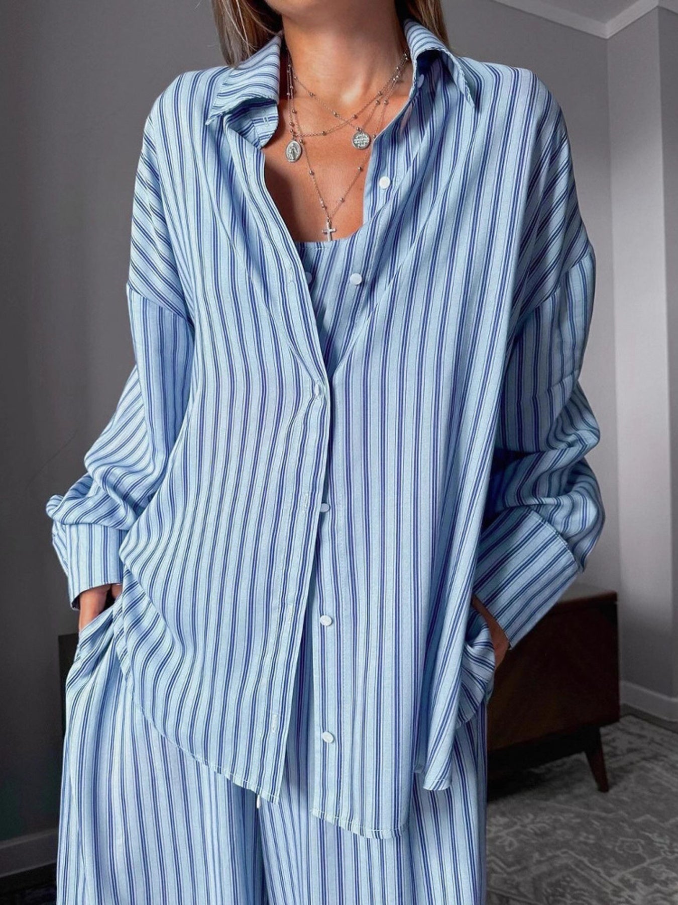 Get A Facial Cami, Shirt and Pants Lounge Set