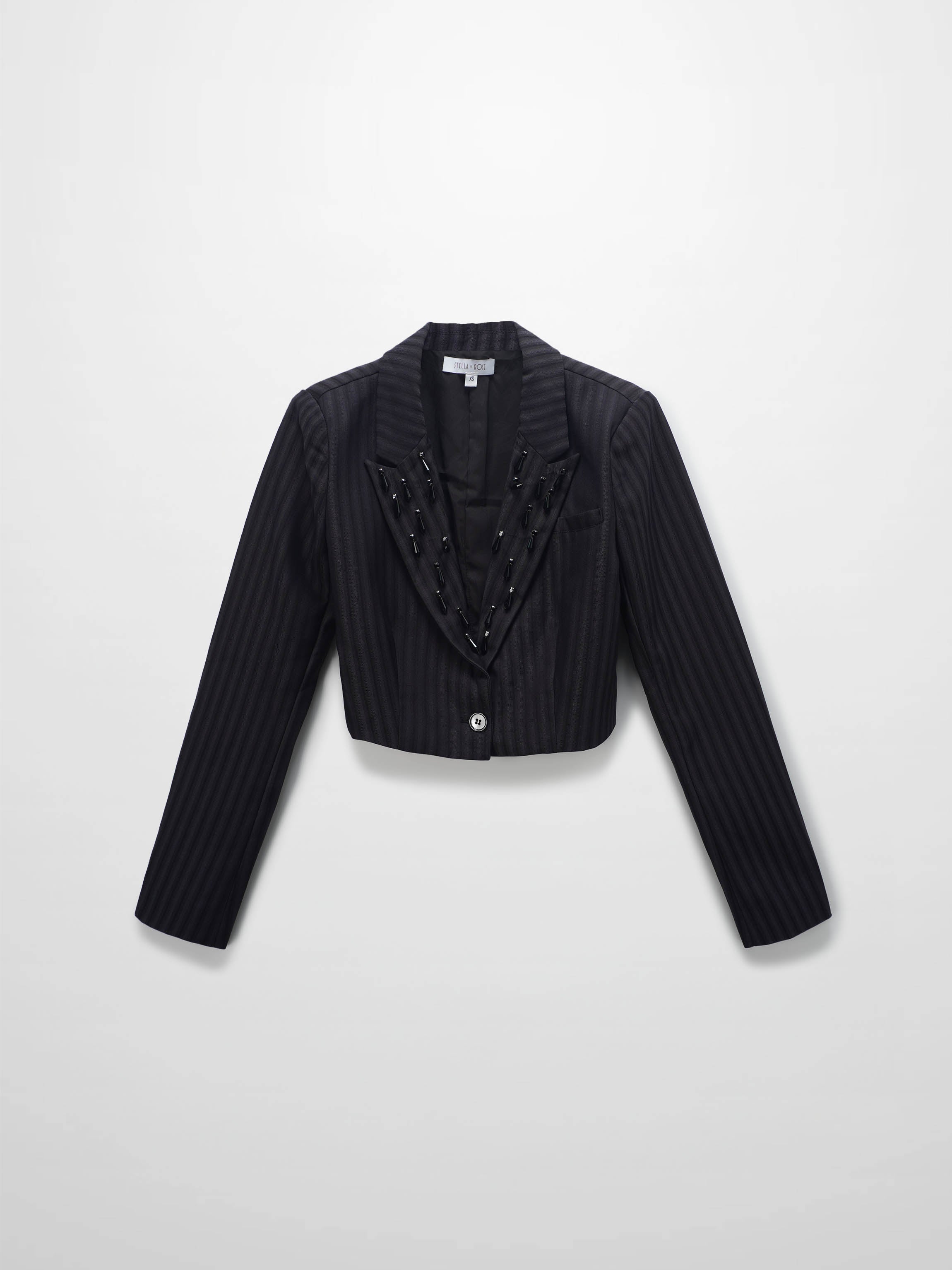 Herringbone The Moment Crop Beaded Blazer