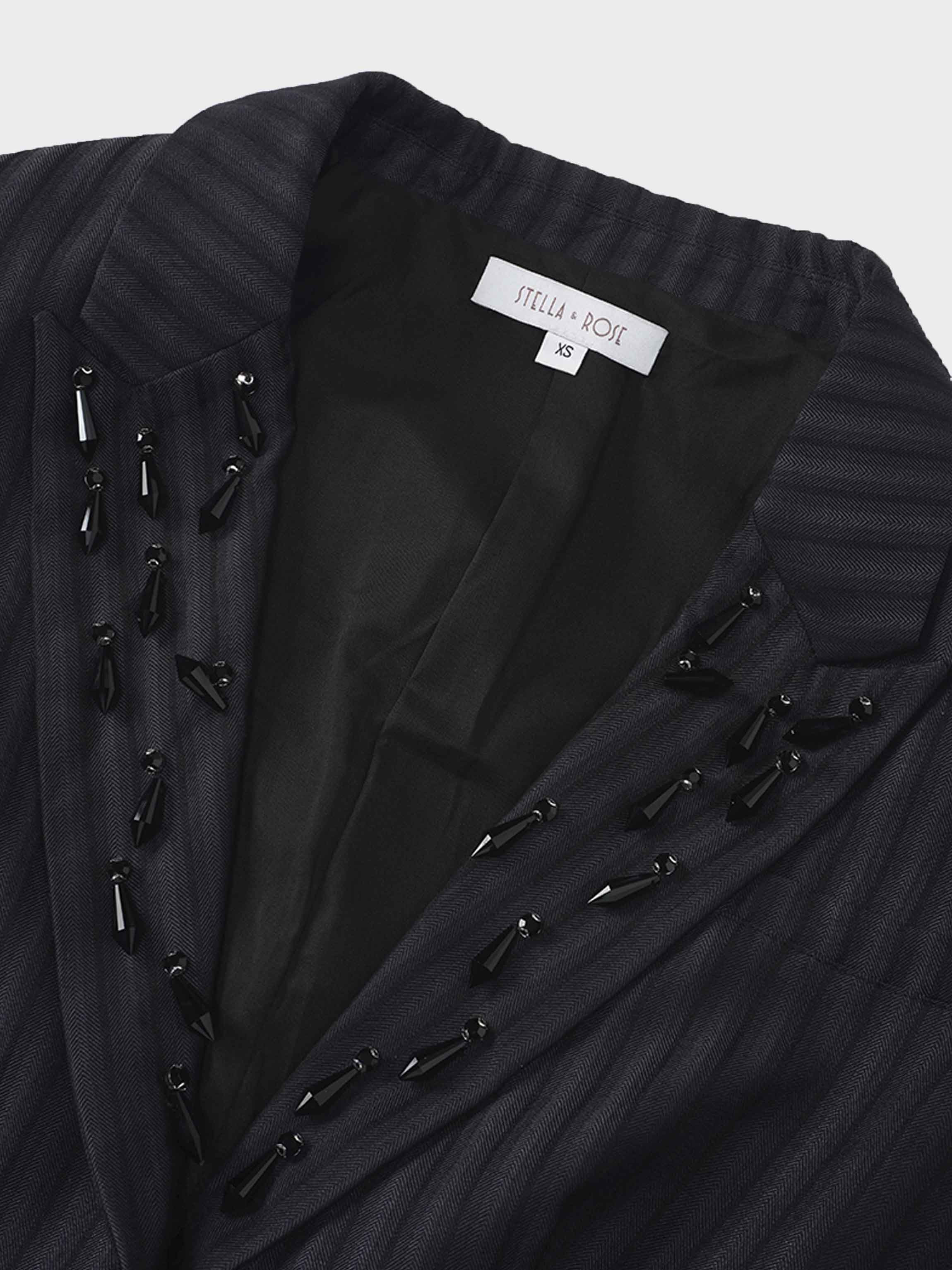 Herringbone The Moment Crop Beaded Blazer