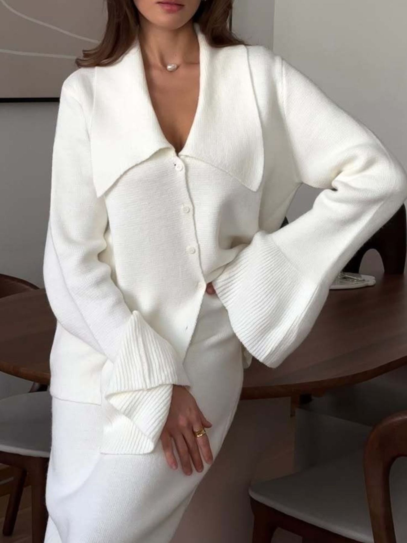 Chic and Cozy Cardigan and Skirt Knit Set