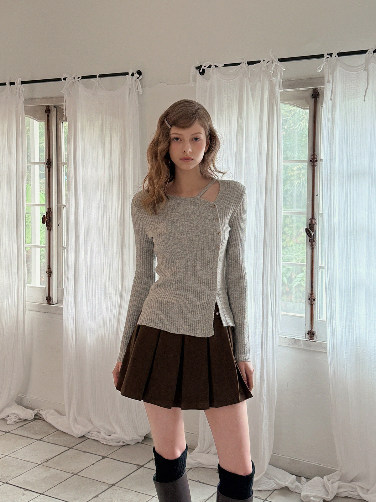 Cut-Out Button Knit-0