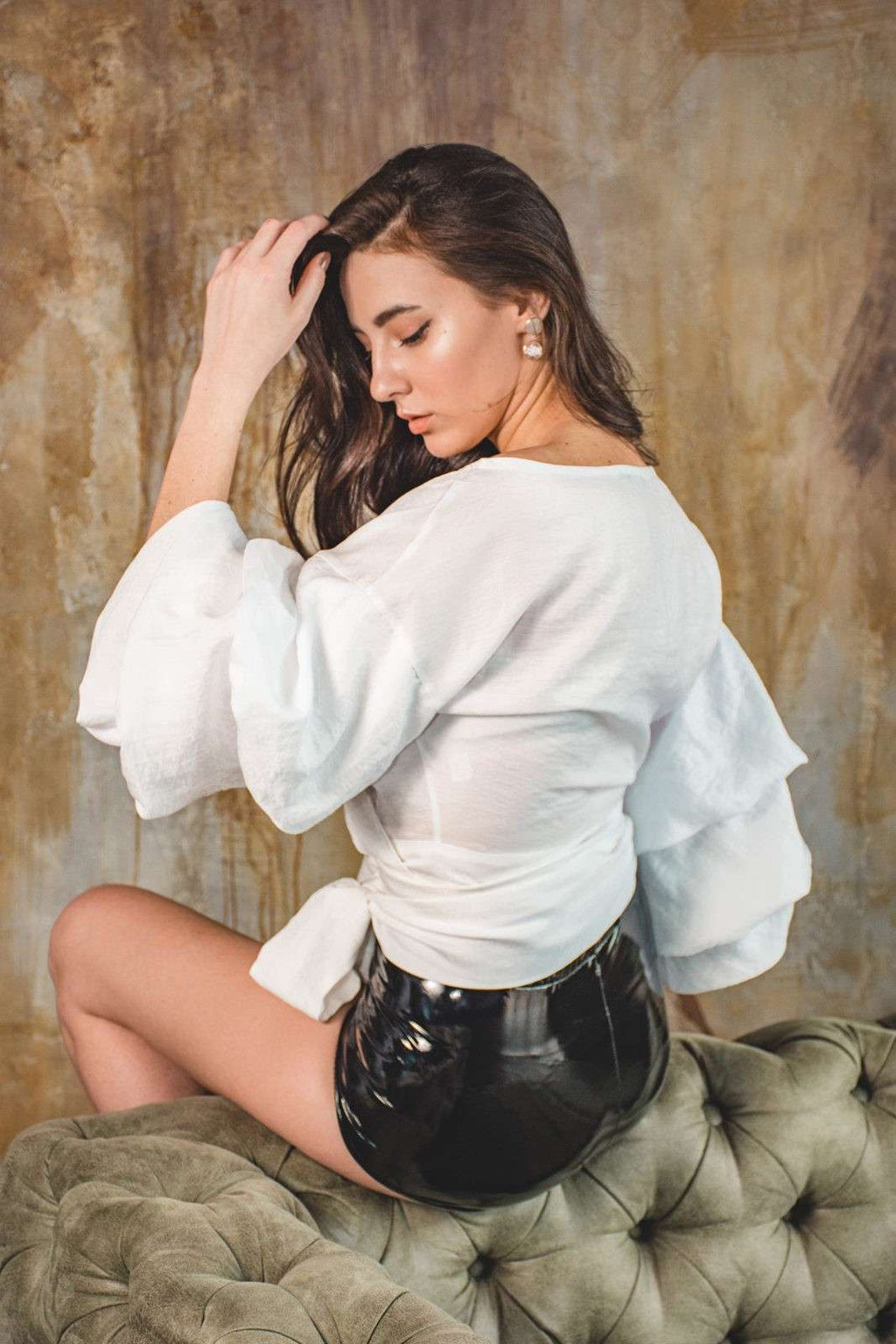 Puff Wrap Linen Blouse