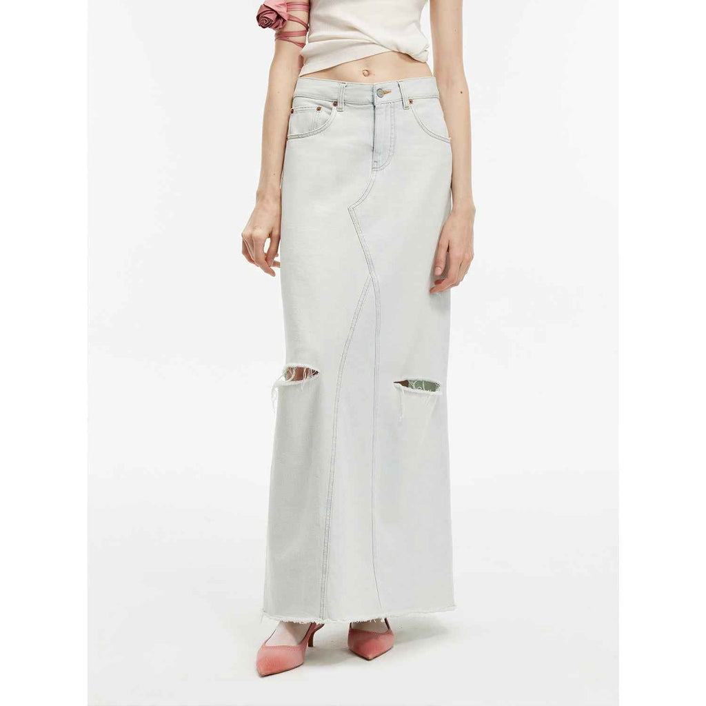I'm Torn Up Denim Maxi Skirt-4