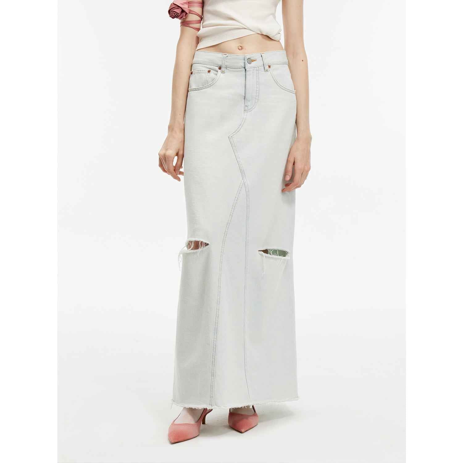 I'm Torn Up Denim Maxi Skirt-4