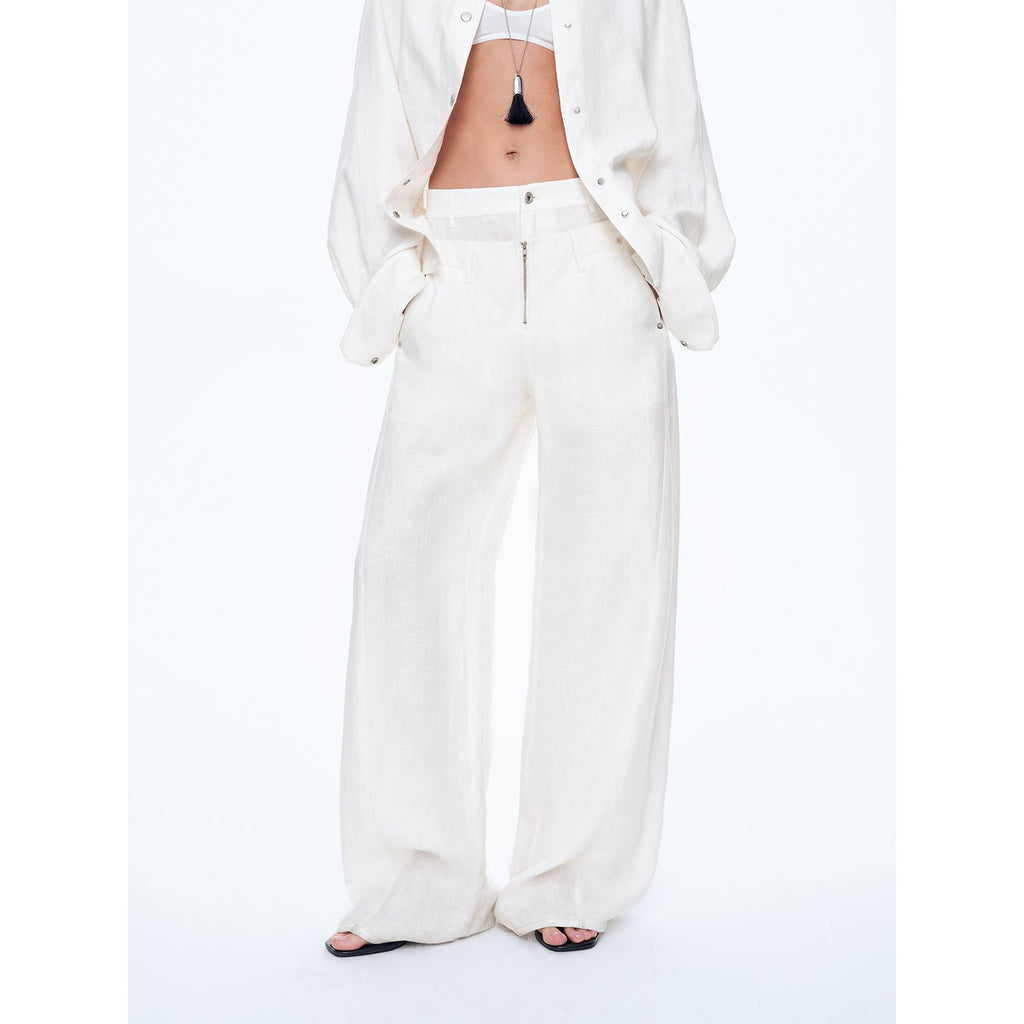 Dancing Double Waist Linen Trousers-4