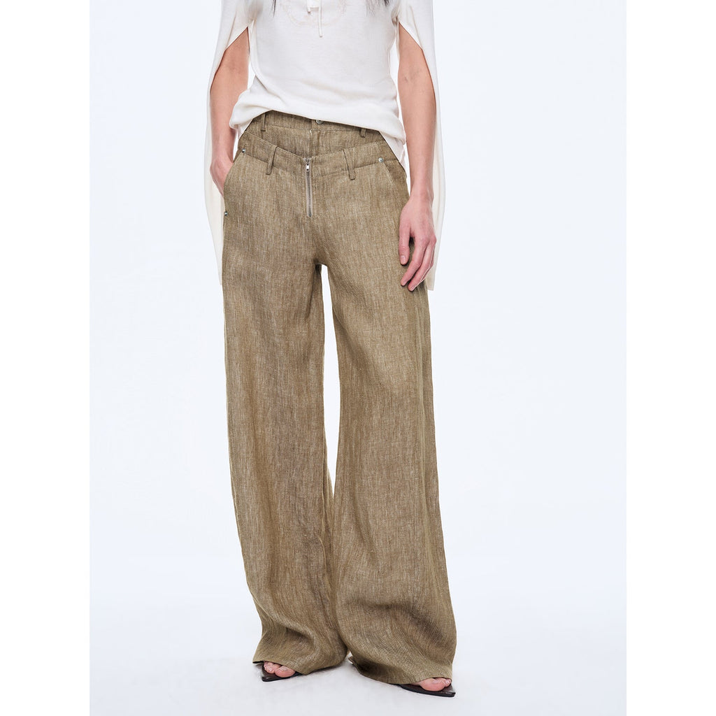 Dancing Double Waist Linen Trousers-3