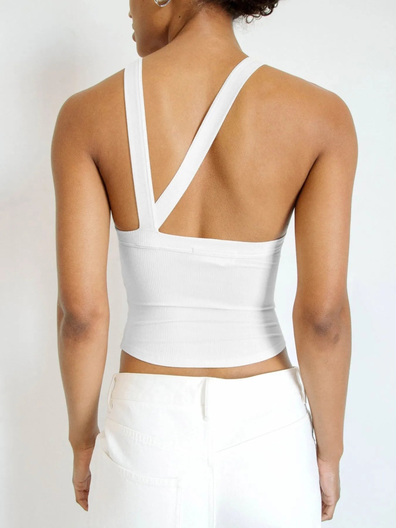 Spicy Basic Asymmetrical Back Ribbed Crop Tank Top