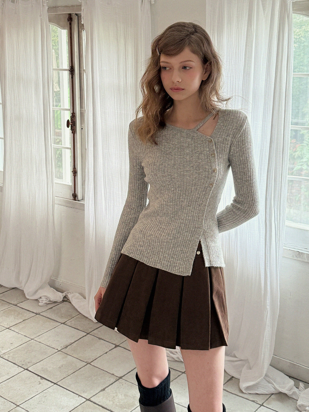 Cut-Out Button Knit-1